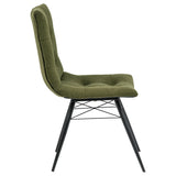 Aiken Forest green dining side chair, back view showing upholstered rear panel