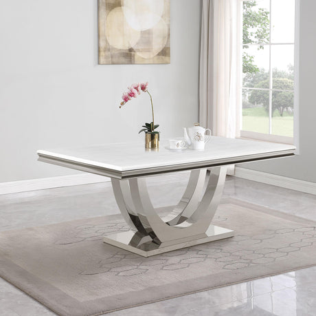 Kerwin Chrome and White Rectangle Faux Marble Top Dining Table from Coaster - Luna Furniture