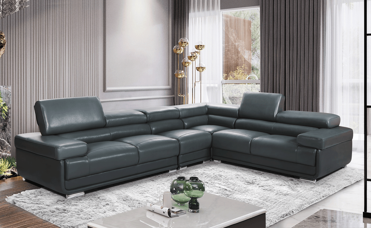 2119 Dark Grey 4-Piece Top-Grain Leather Sectional from ESF Furniture - Luna Furniture