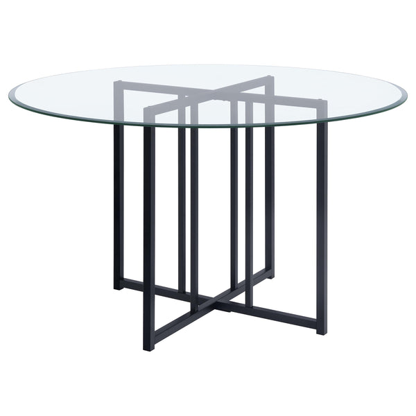 Pace Matte Black 48" Round Glass Top Dining Table