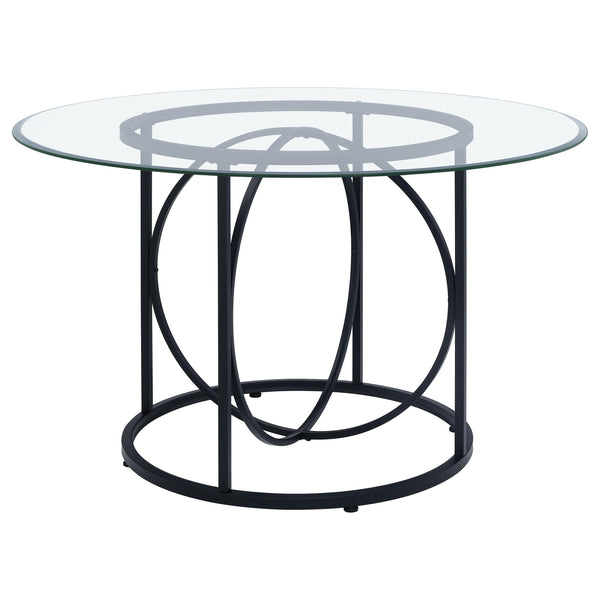 Levy Matte Black 48" Round Glass Top Dining Table