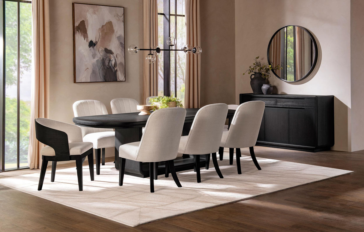 Leandro Burnished Black/Cream 9-Piece Rectangular Dining Table Set from Coaster - Luna Furniture