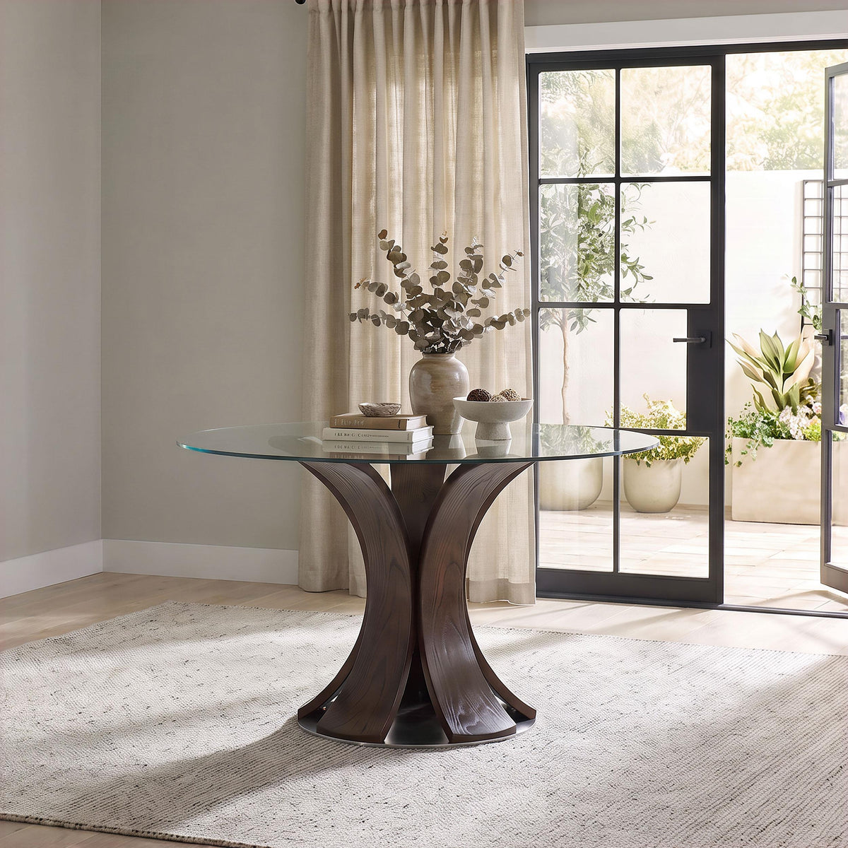 Naser Dark Walnut 48-inch Round Glass Top Dining Table