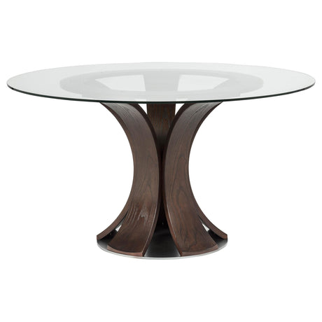Naser Dark Walnut 48-inch Round Glass Top Dining Table from Coaster - Luna Furniture