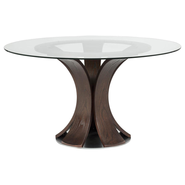 Naser Dark Walnut 48-inch Round Glass Top Dining Table