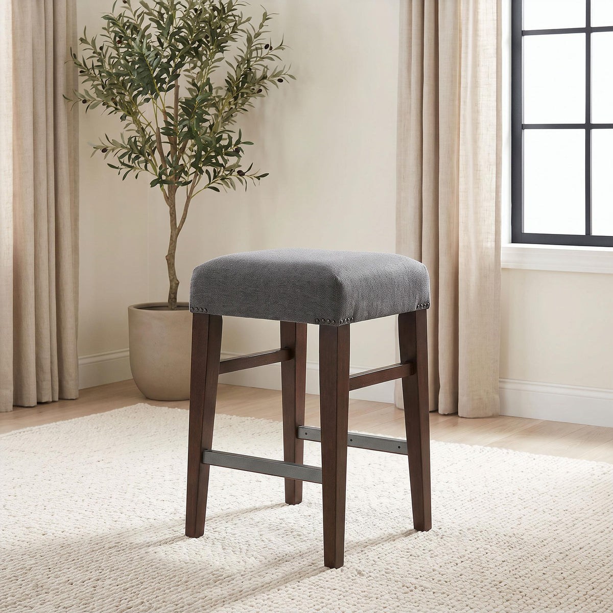 Naser Gray and Dark Walnut Upholstered Counter Stool, Set of 2 from Coaster - Luna Furniture