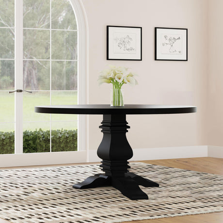 Florence Antique Black Round Pedestal Dining Table with Planked Wood Top from Coaster - Luna Furniture