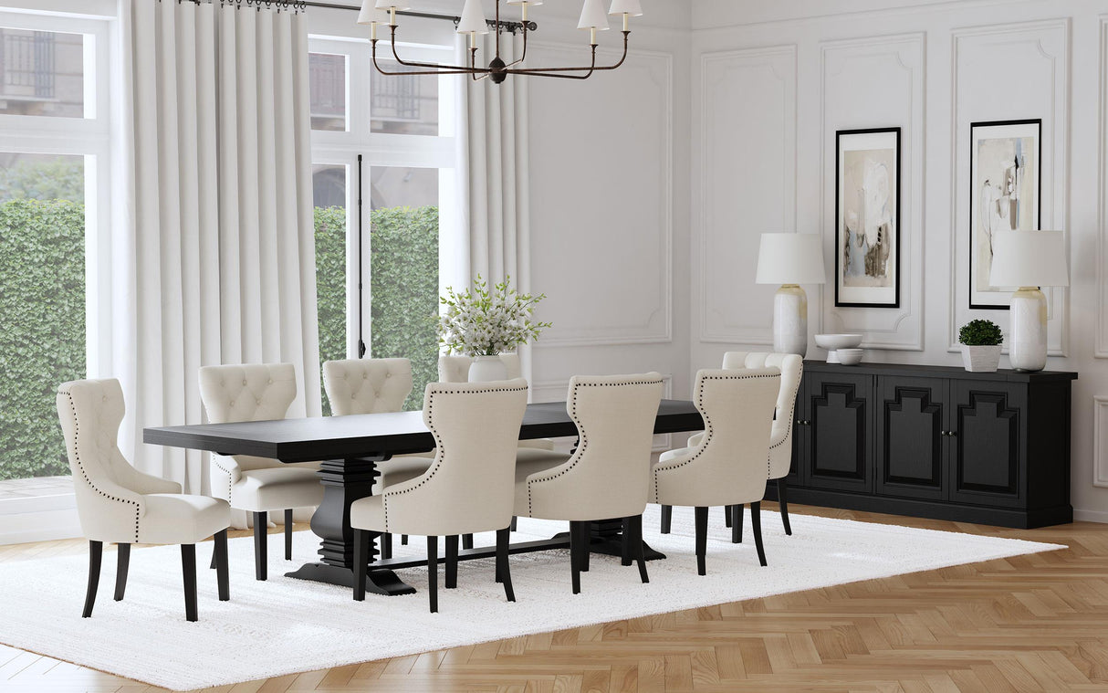 Florence Antique Black Rectangular Planked Wood Top Pedestal Dining Table from Coaster - Luna Furniture