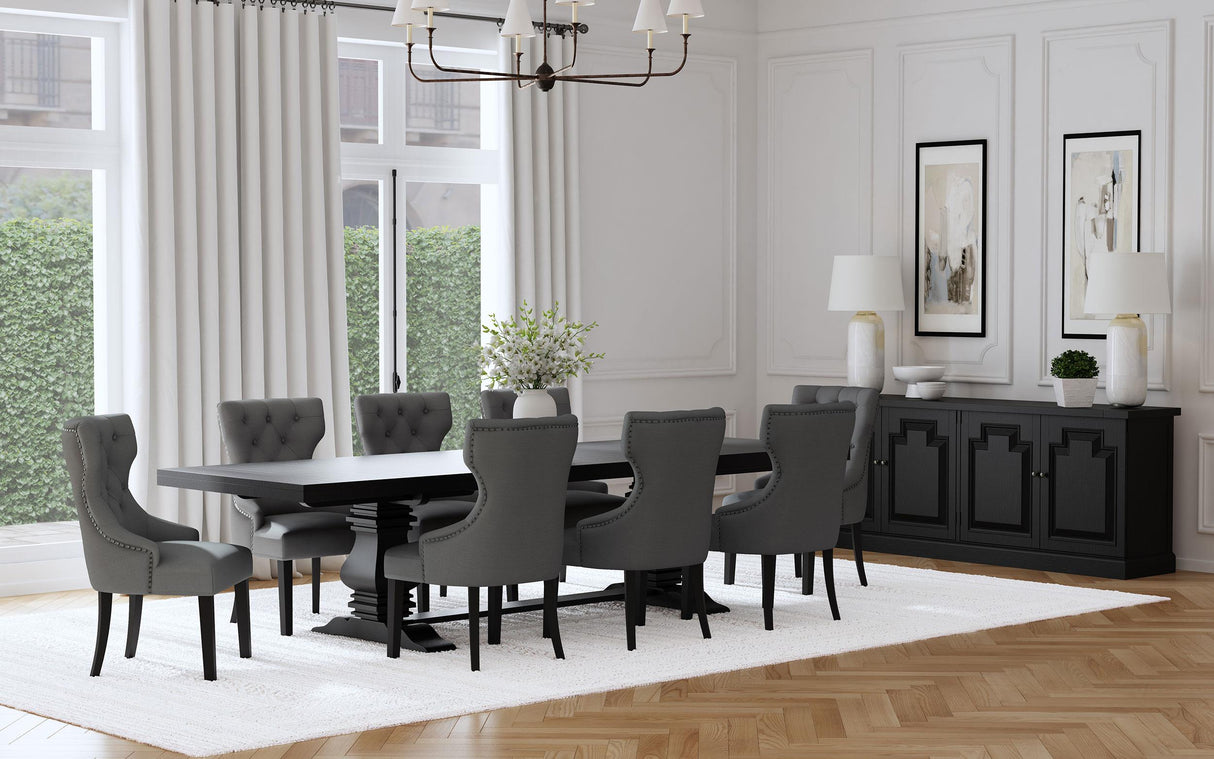 Florence Antique Black Rectangular Planked Wood Top Pedestal Dining Table from Coaster - Luna Furniture