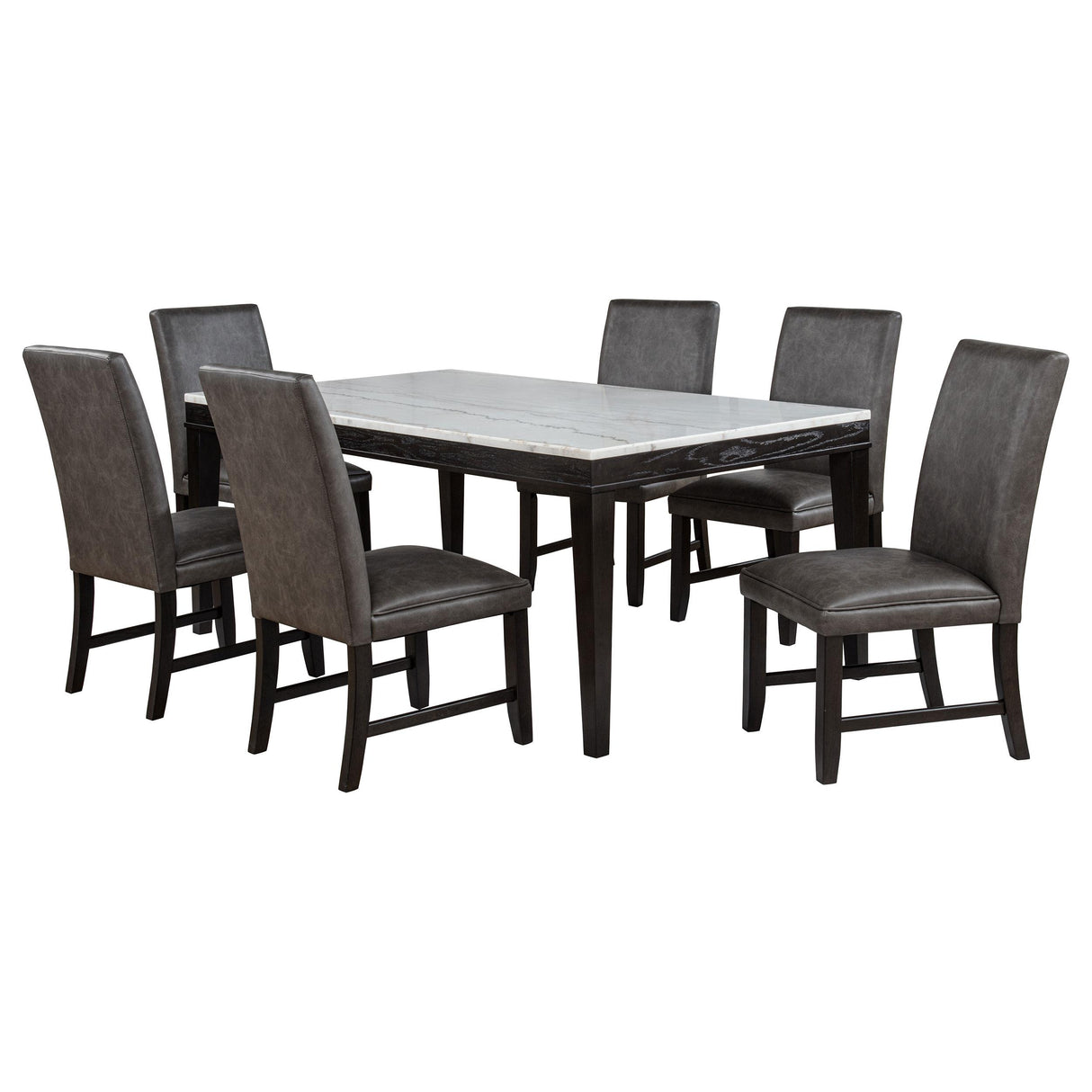 Averill 7-piece White Marble Top Dining Set with Dark Grey and Coffee Bean Chairs from Coaster - Luna Furniture