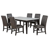 Averill 7-piece White Marble Top Dining Set with Dark Grey and Coffee Bean Chairs from Coaster - Luna Furniture