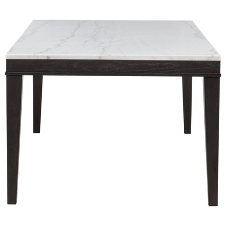 Averill 7-piece White Marble Top Dining Set with Dark Grey and Coffee Bean Chairs from Coaster - Luna Furniture