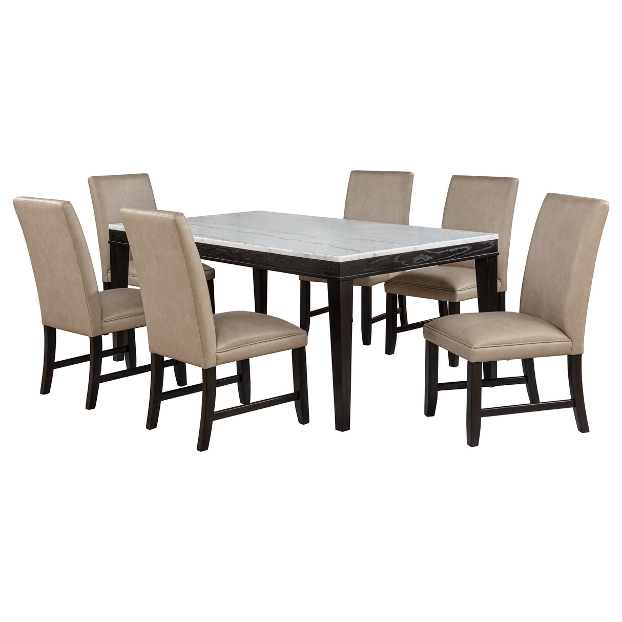 Averill Tan / Coffee Bean and White 7-piece Marble Top Dining Set from Coaster - Luna Furniture
