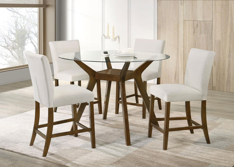 Paxton Beige 5-piece Round Glass Top Counter Height Dining Set from Coaster - Luna Furniture