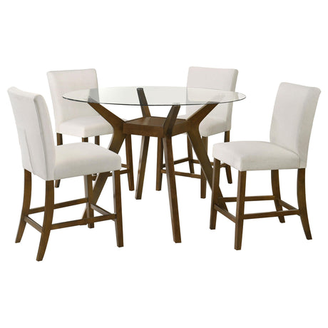 Paxton Beige 5-piece Round Glass Top Counter Height Dining Set from Coaster - Luna Furniture
