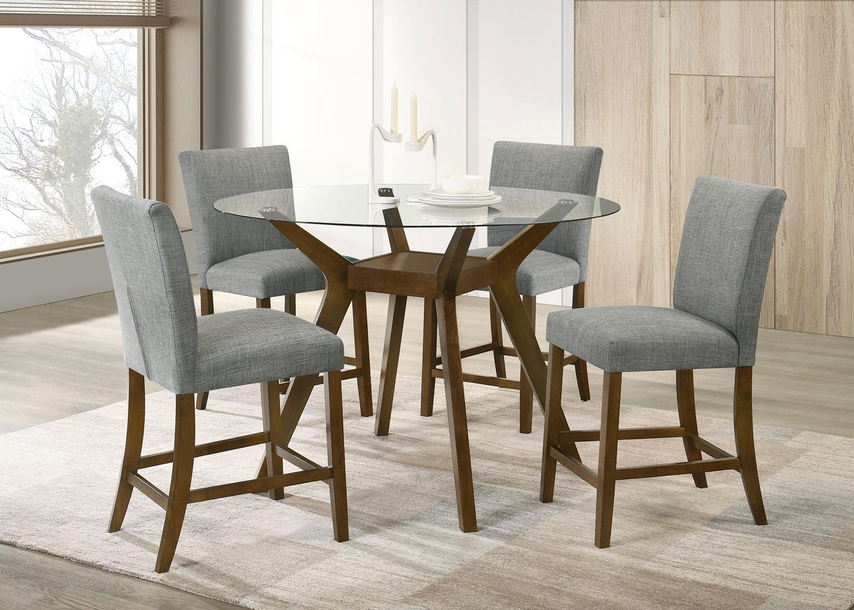 Paxton Gray 5-piece Round Glass Top Counter Height Dining Set from Coaster - Luna Furniture