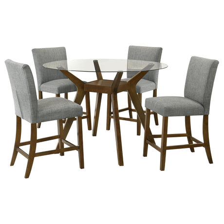 Paxton Gray 5-piece Round Glass Top Counter Height Dining Set from Coaster - Luna Furniture
