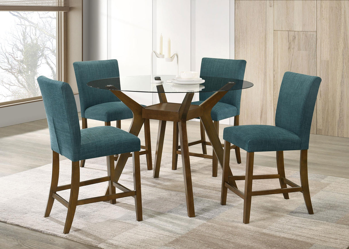 Paxton Teal Blue 5-piece Round Glass Top Counter Height Dining Set from Coaster - Luna Furniture