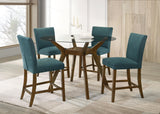 Paxton Teal Blue 5-piece Round Glass Top Counter Height Dining Set from Coaster - Luna Furniture