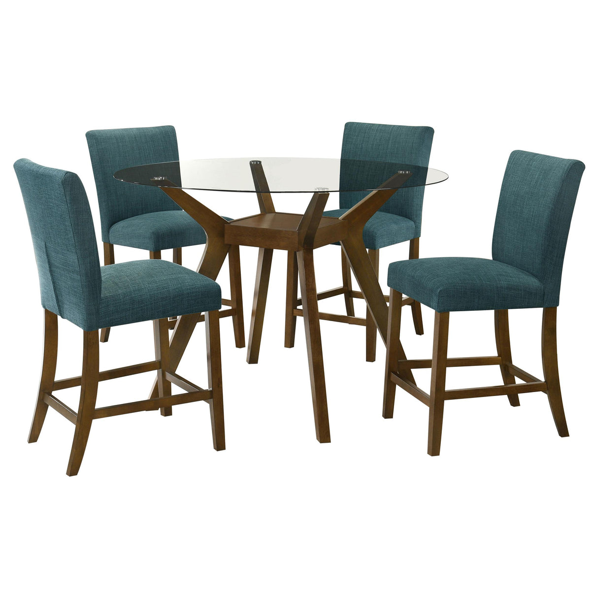 Paxton Teal Blue 5-piece Round Glass Top Counter Height Dining Set from Coaster - Luna Furniture