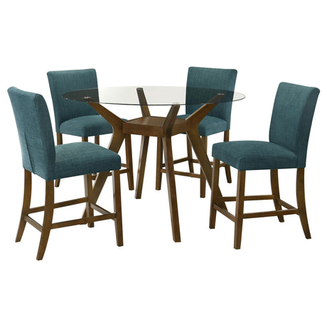 Paxton Teal Blue 5-piece Round Glass Top Counter Height Dining Set from Coaster - Luna Furniture