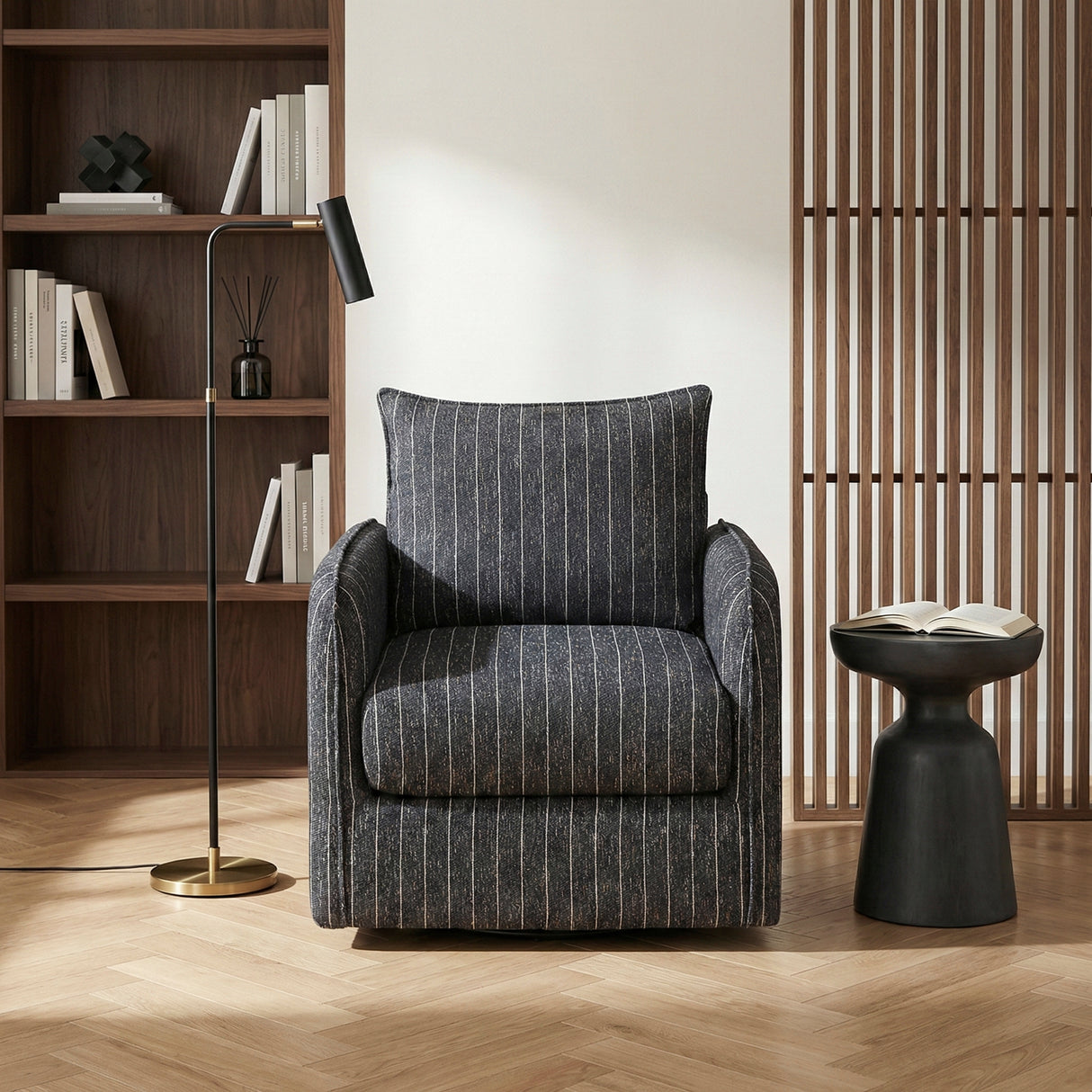 Coeur Charcoal Pinstripe Swivel Chair from Homelegance - Luna Furniture