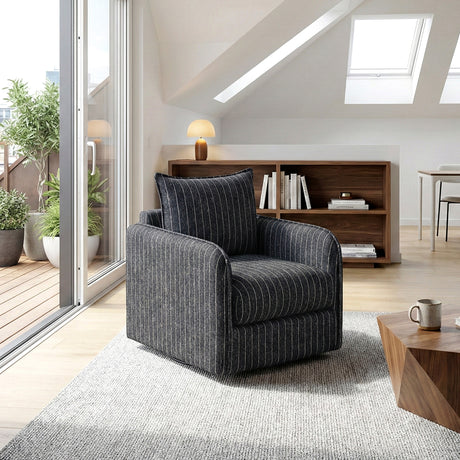 Coeur Charcoal Pinstripe Swivel Chair from Homelegance - Luna Furniture