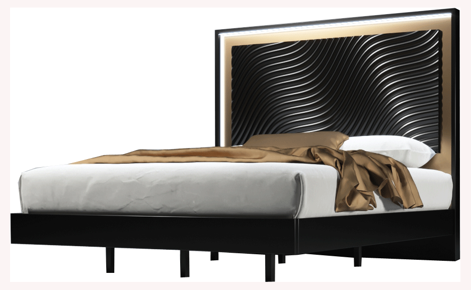 Wave Queen size Bed w/ Light + Slats Frame Set from ESF Furniture - Luna Furniture
