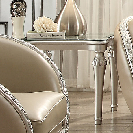 HD-13009 Antique White/Metallic Silver Highlights End Table from Homey Design - Luna Furniture