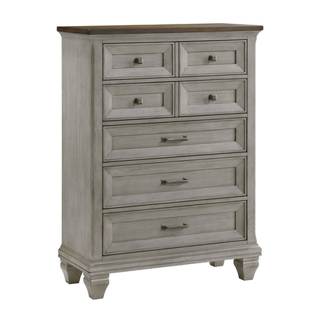 Renton Antique Gray/Brown Queen Bed, Dresser, Mirror, and Nightstand, Chest from Homelegance - Luna Furniture