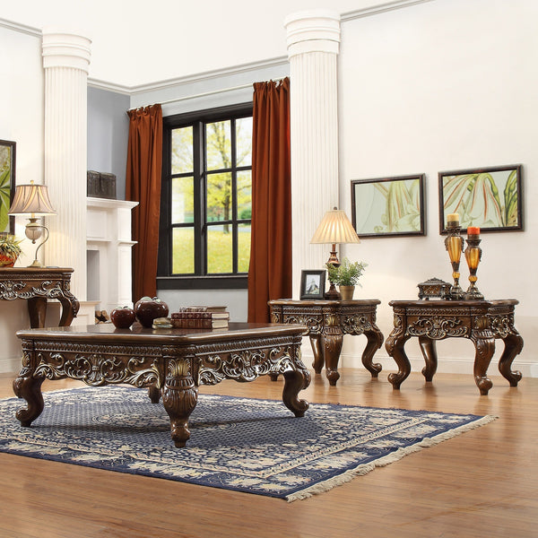 HD-1306 Metallic Antique Gold/Perfect Brown 3-Piece Coffee Table Set