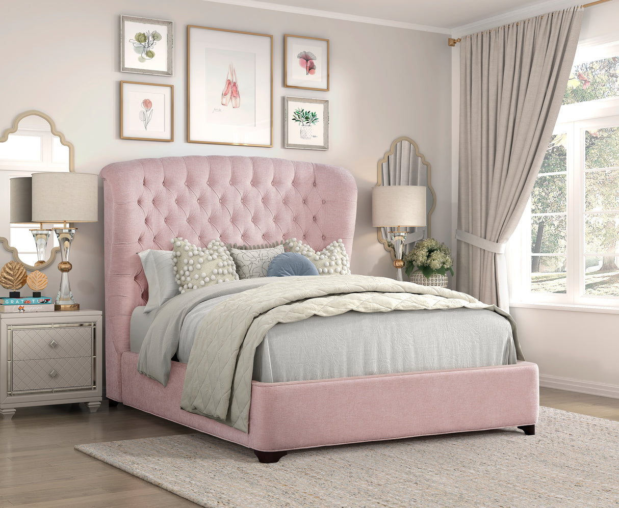 Cameo Pink King Upholstered Wingback Bed from Homelegance - Luna Furniture
