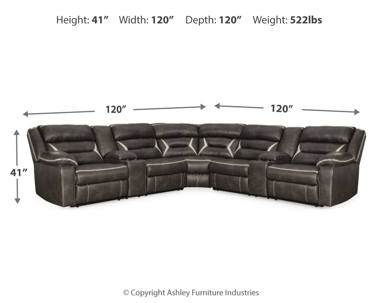Kincord Midnight 3-Piece Power Reclining Sectional 13104S5 – Luna
