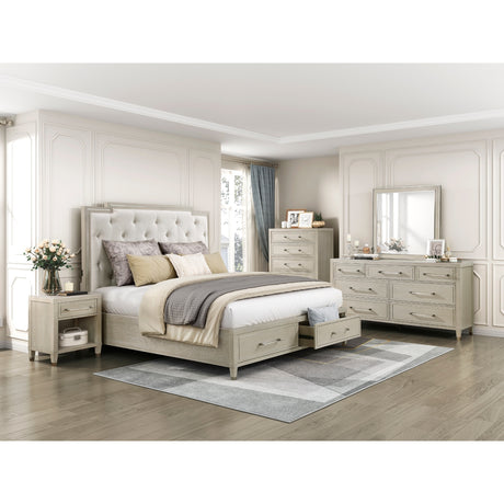 Genoa Light Oak Queen Upholstered Storage Platform Bed from Homelegance - Luna Furniture