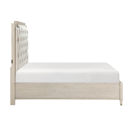 Genoa Light Oak Queen Upholstered Storage Platform Bed from Homelegance - Luna Furniture