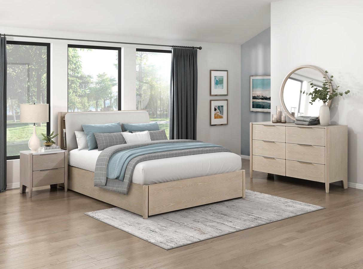 Matteo Light Oak Eastern King Platform Bed with Footboard Storage from Homelegance - Luna Furniture