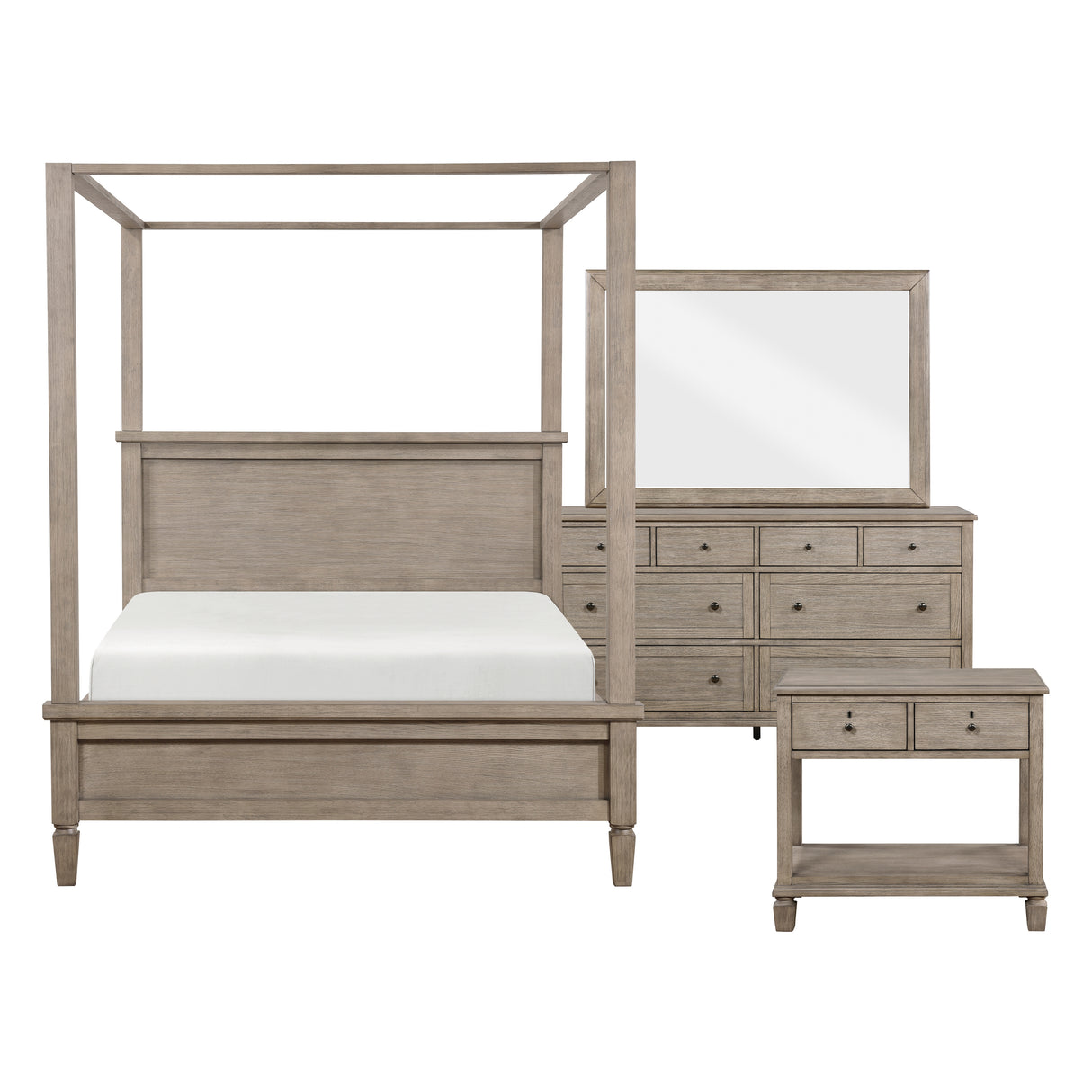 Marceline Gray Oak 4-Piece Bedroom Set (Queen Bed, Nightstand, Dresser, Mirror) from Homelegance - Luna Furniture