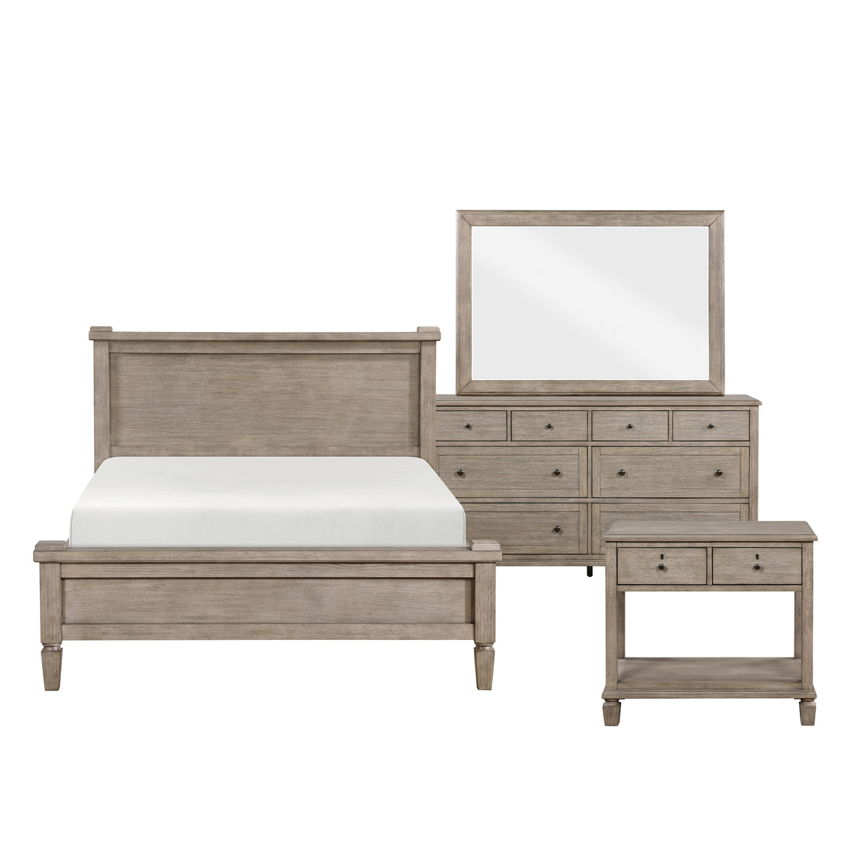 Marceline Gray Oak 4-Piece Bedroom Set (Queen Bed, Nightstand, Dresser, Mirror) from Homelegance - Luna Furniture