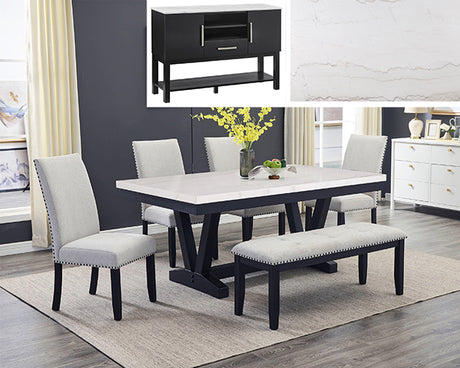Varley White/Black Genuine Marble Dining Table from Crown Mark - Luna Furniture