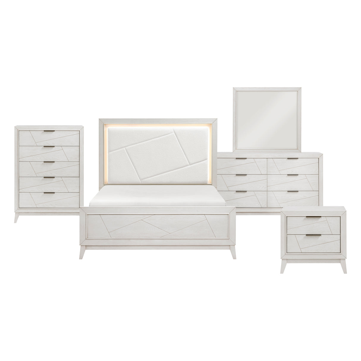 Asteria Antique White 5pc Set (QB+NS+DR+MR+CH) from Homelegance - Luna Furniture
