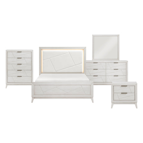 Asteria Antique White 5pc Set (QB+NS+DR+MR+CH) from Homelegance - Luna Furniture