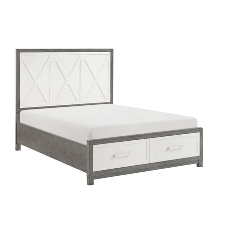 Rowan Ivory/Gray Queen Platform Bed with Footboard Storage from Homelegance - Luna Furniture