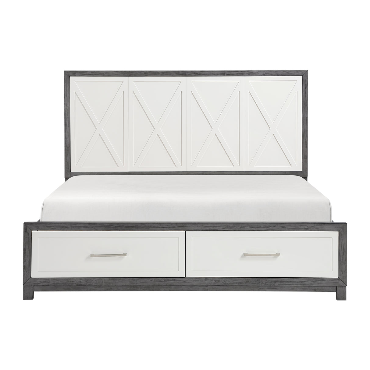 Rowan Ivory/Gray Full Platform Bed with Footboard Storage from Homelegance - Luna Furniture