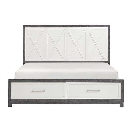 Rowan Ivory/Gray Full Platform Bed with Footboard Storage from Homelegance - Luna Furniture