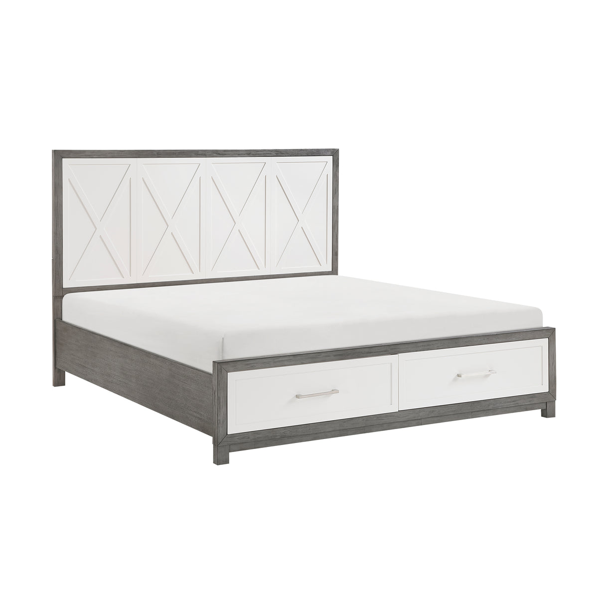 Rowan Ivory/Gray Full Platform Bed with Footboard Storage from Homelegance - Luna Furniture