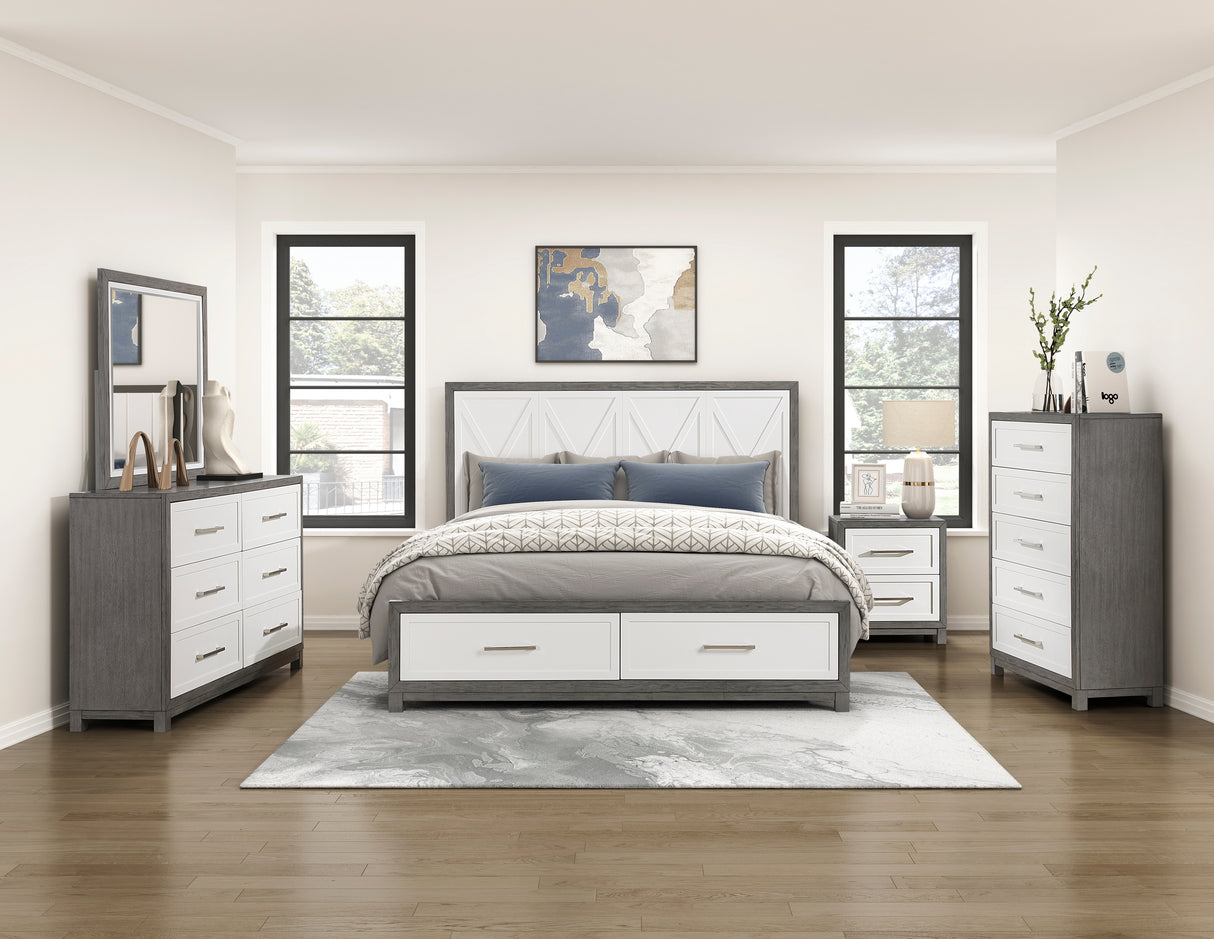 Rowan Ivory/Gray Full Platform Bed with Footboard Storage from Homelegance - Luna Furniture
