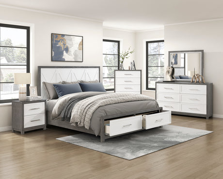 Rowan Ivory/Gray Full Platform Bed with Footboard Storage from Homelegance - Luna Furniture