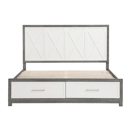 Rowan Ivory/Gray Eastern King Platform Bed with Footboard Storage from Homelegance - Luna Furniture