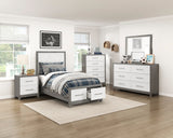 Rowan Ivory/Gray Twin Platform Bed with Footboard Storage from Homelegance - Luna Furniture