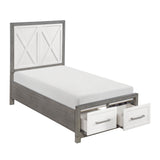 Rowan Ivory/Gray Twin Platform Bed with Footboard Storage from Homelegance - Luna Furniture
